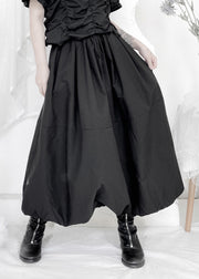Art Black Elastic Waist Pockets Cotton Lantern Skirt Fall