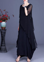 Art Black Elegant Asymmetrical O-Neck Summer Dresses Two Pieces Set - SooLinen