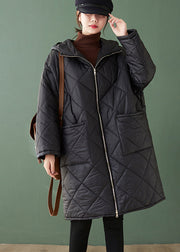 Art Black Hooded Pockets Zippered Patchwork Fine Cotton Filled Coats Winter