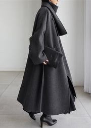 Art Black Notched Pockets Woolen Coats Long Sleeve
