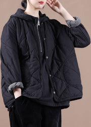 Art Black O-Neck Oversized Fine Cotton Filled Coat Winter