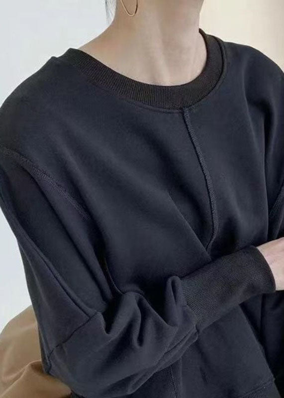 Art Black Oversized Low High Design Cotton Sweatshirts Top Spring