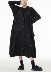 Art Black Oversized Patchwork Cotton Strap Dress Summer