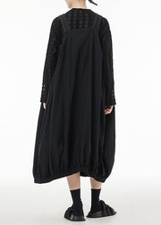 Art Black Oversized Patchwork Cotton Strap Dress Summer