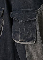 Art Black Oversized Patchwork Pockets Denim Pants Spring