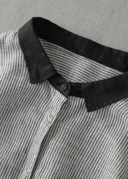 Art Black Oversized Striped Linen Blouses Summer