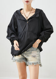 Art Black Oversized Wrinkled Cotton Sweatshirts Top Fall