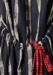 Art Black Plaid Patchwork Pockets Cotton Linen Summer Maxi Dresses - SooLinen
