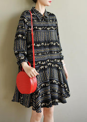 Art Black Print Chiffon Long sleeve Summer Dress - SooLinen