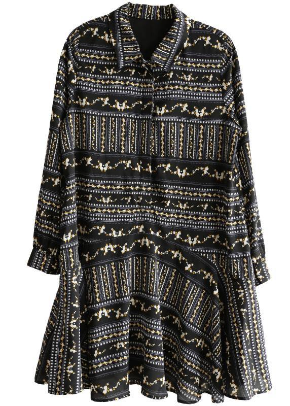 Art Black Print Chiffon Long sleeve Summer Dress - SooLinen