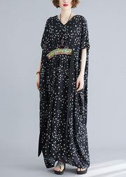 Art Black Print Cotton Cinched Summer Maxi Dress - SooLinen