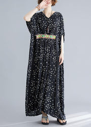 Art Black Print Cotton Cinched Summer Maxi Dress - SooLinen
