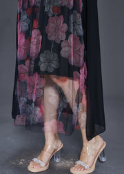 Art Black Print Patchwork Chiffon Fake Two Piece Dress Summer