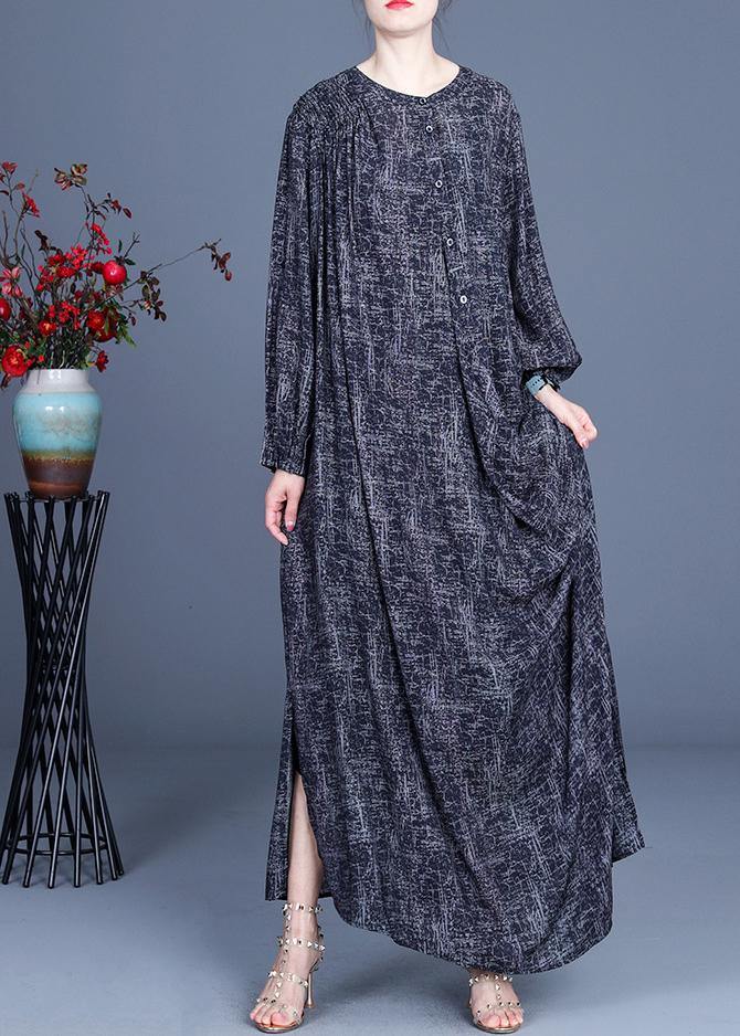Art Black Print asymmetrical design side open Holiday Summer Spring Linen Dress - SooLinen