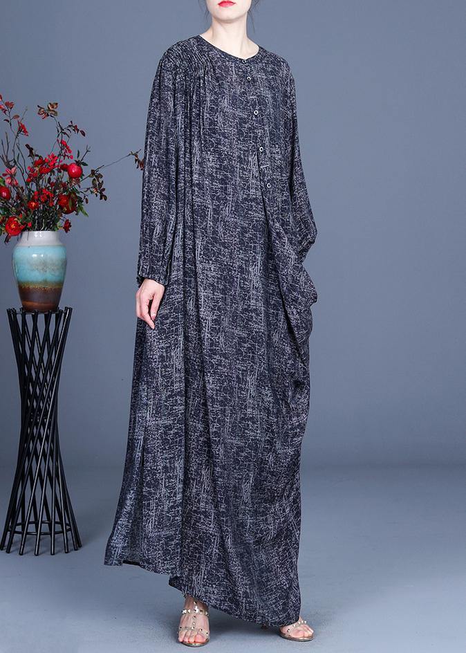 Art Black Print asymmetrical design side open Holiday Summer Spring Linen Dress - SooLinen