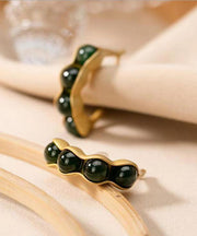 Art Black Sterling Silver Overgild Inlaid Jade Green Bean Hoop Earrings
