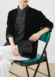 Art Black Tasseled Patchwork Jacquard Silk Velour Coats Fall