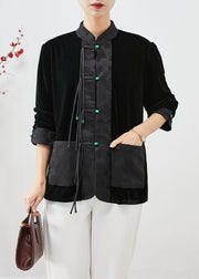 Art Black Tasseled Patchwork Jacquard Silk Velour Coats Fall