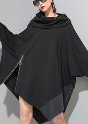 Art Black Turtle Neck Patchwork Asymmetrical Design Fall Sweatshirt