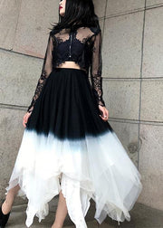 Art Black White Color block tulle Patchwork Skirts Summer - SooLinen