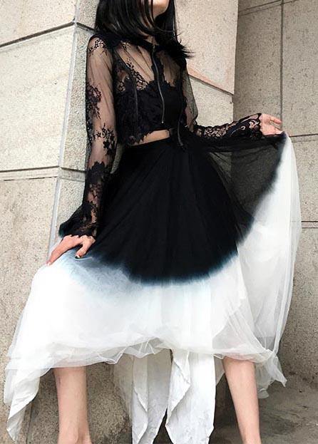 Art Black White Color block tulle Patchwork Skirts Summer - SooLinen