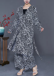 Art Black Zebra Pattern Tie Waist Chiffon Two Piece Set Women Clothing Summer