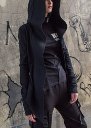 Art Black Zip Up Cotton Hoodie Coat Long Sleeve