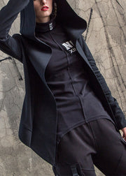 Art Black Zip Up Cotton Hoodie Coat Long Sleeve