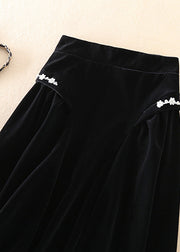 Art Black Zip Up Silk Velour a line skirts Spring