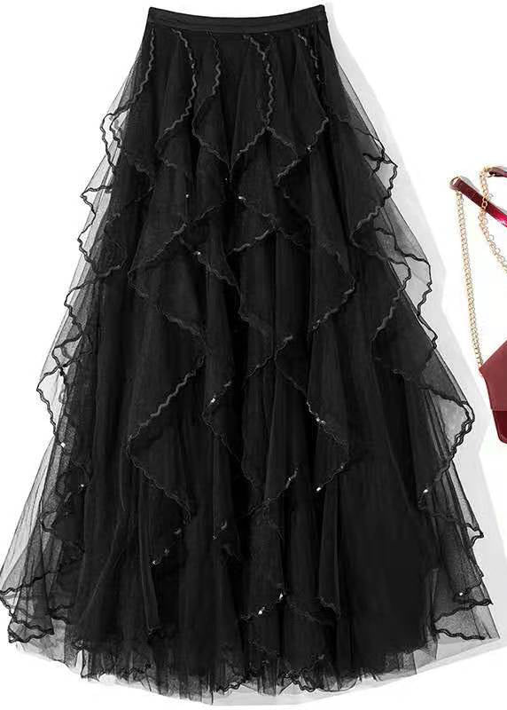 Art Black fashion Sequins Ruffles Fall Skirts