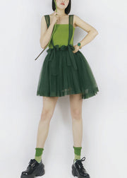 Art Blackish Green Asymmetrical Design Tulle Spaghetti Strap Dress Summer