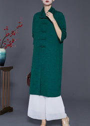 Art Blackish Green Turtle Neck Jacquard Chinese Button Dresses Spring