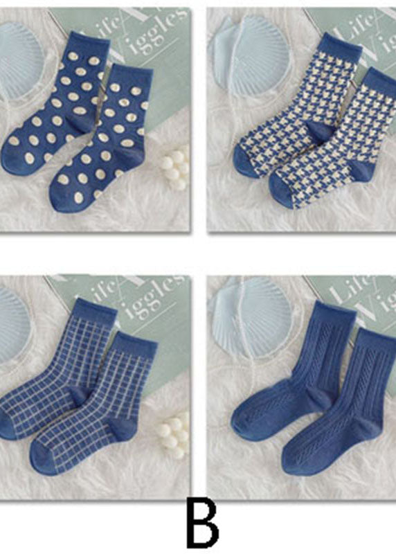 Art Blue Dot Jacquard Cotton Crew Socken