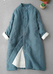 Art Blue Mandarin Collar Thick Fine Cotton Filled Long Coats Winter