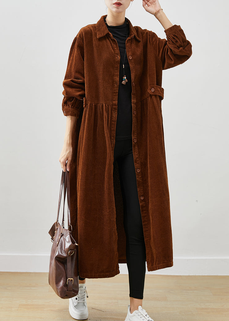 Art Brown Oversized Corduroy Trench Coats Spring