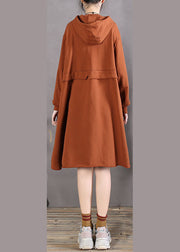 Art Caramel Asymmetrische Taschen Baumwolle Sweatshirts Kleid Frühling