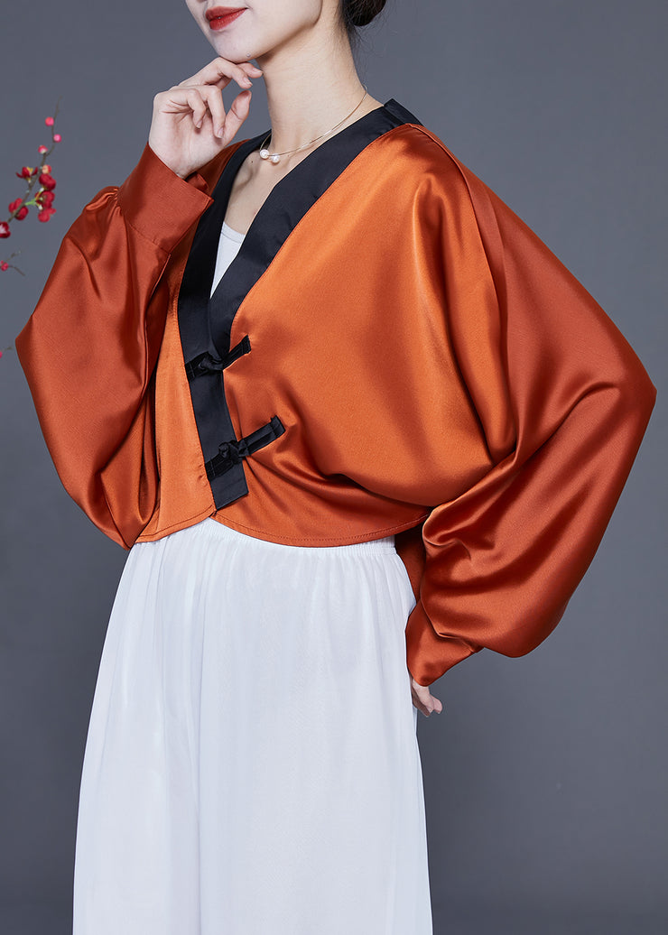 Art Caramel Oversized Patchwork Chinese Button Silk Shirt Spring