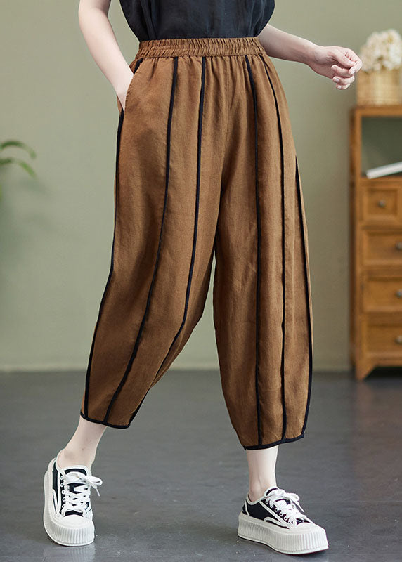 Art Coffee Elastic Waist Oversized Patchwork Linen Harem Pants Summer