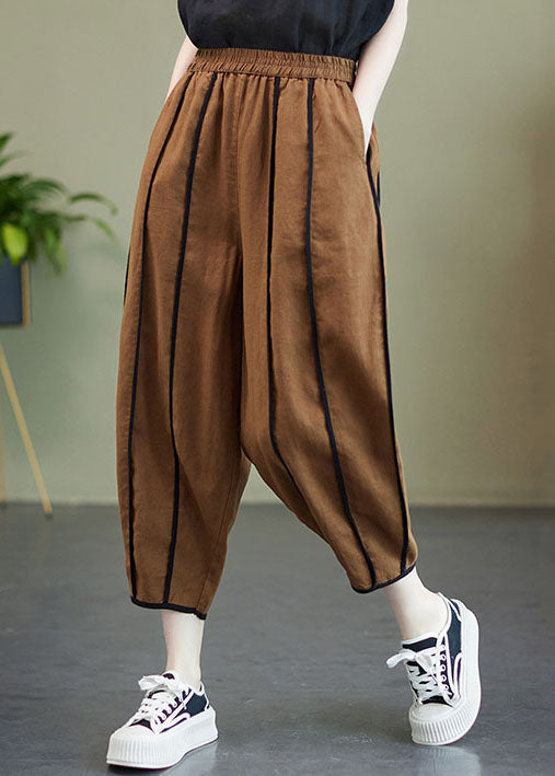 Art Coffee Elastic Waist Oversized Patchwork Linen Harem Pants Summer