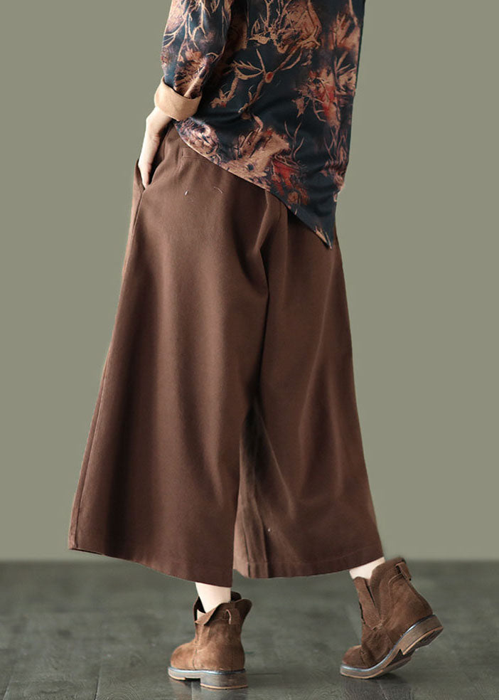 Art Chocolate Elastic Waist Patchwork Cotton Wide Leg Pants Spring