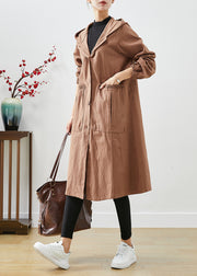 Art Coffee Hooded Pockets Cotton Trench Coats Fall