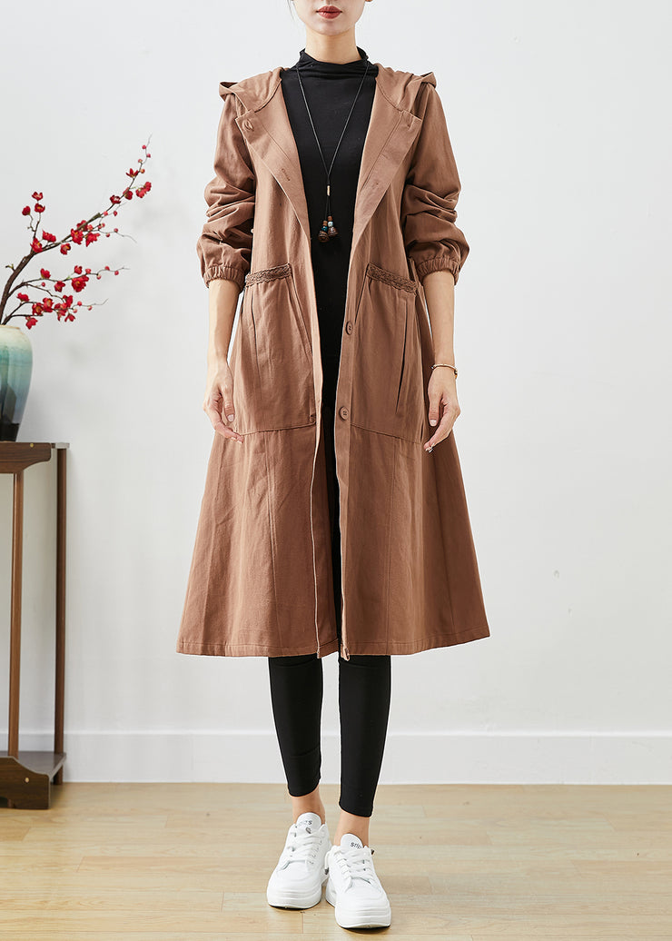 Art Coffee Hooded Pockets Cotton Trench Coats Fall