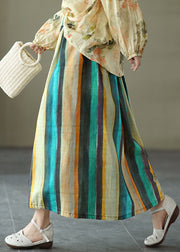 Art Colorblock Elastic Waist Striped Exra Large Hem Linen Skirts Summer