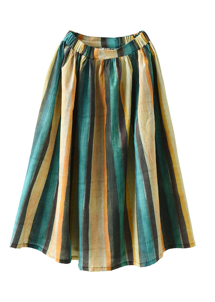 Art Colorblock Elastic Waist Striped Exra Large Hem Linen Skirts Summer