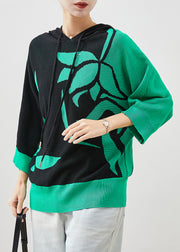 Art Colorblock Hooded Print Knit Pullover Sweatshirt Winter