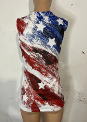 Art Colorblock O-Neck Independence Day Print Cotton Tank Sleeveless