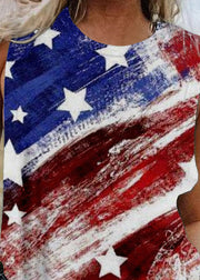 Art Colorblock O-Neck Independence Day Print Cotton Tank Sleeveless