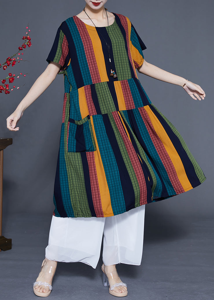 Art Colorblock Oversized Patchwork Striped Cotton Maxi Dresses Summer