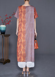 Art Colorblock V Neck Patchwork Silk Long Dress Summer