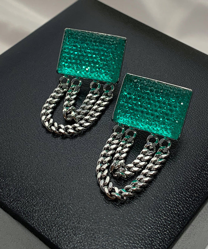 Art Emerald Green Copper Alloy Resin Chain Drop Earrings